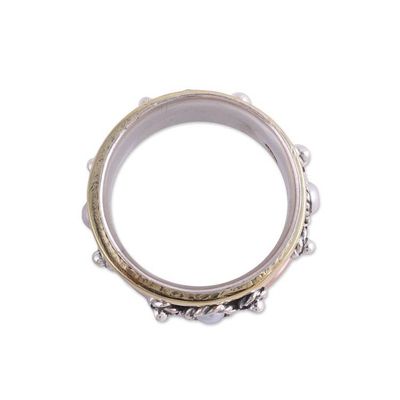 Alternate image for Handcrafted Sterling Silver Meditation Ring with Pearl Spinning Blossom
