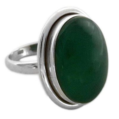 Alternate image for Sterling Silver Single Stone and Green Onyx Cocktail Ring Universe