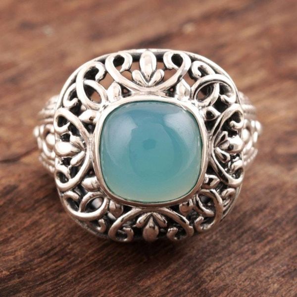 Alternate image for Patterned Blue Chalcedony Cocktail Ring from India Fascinating Princess