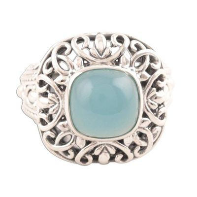 Alternate image for Patterned Blue Chalcedony Cocktail Ring from India Fascinating Princess