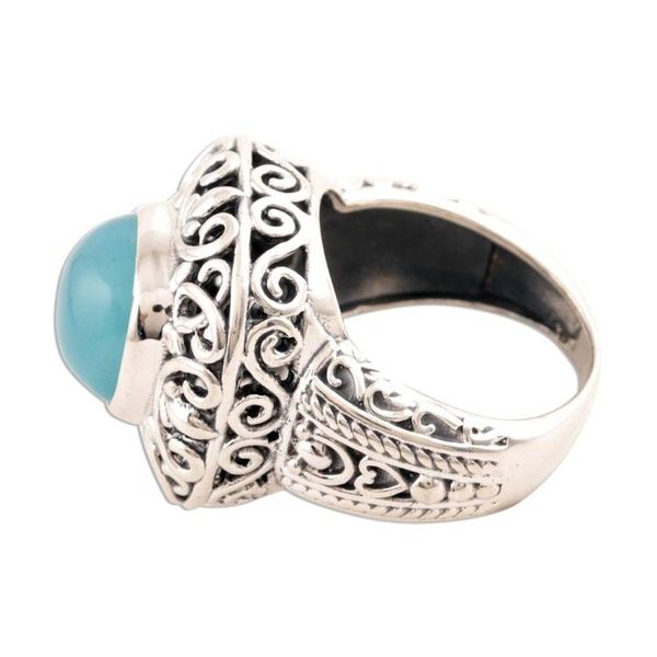 Alternate image for Patterned Blue Chalcedony Cocktail Ring from India Fascinating Princess