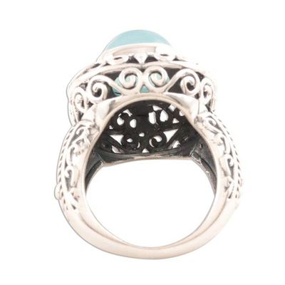 Alternate image for Patterned Blue Chalcedony Cocktail Ring from India Fascinating Princess