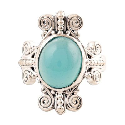 Alternate image for Swirl Pattern Chalcedony Cocktail Ring from India Aqua Swirls