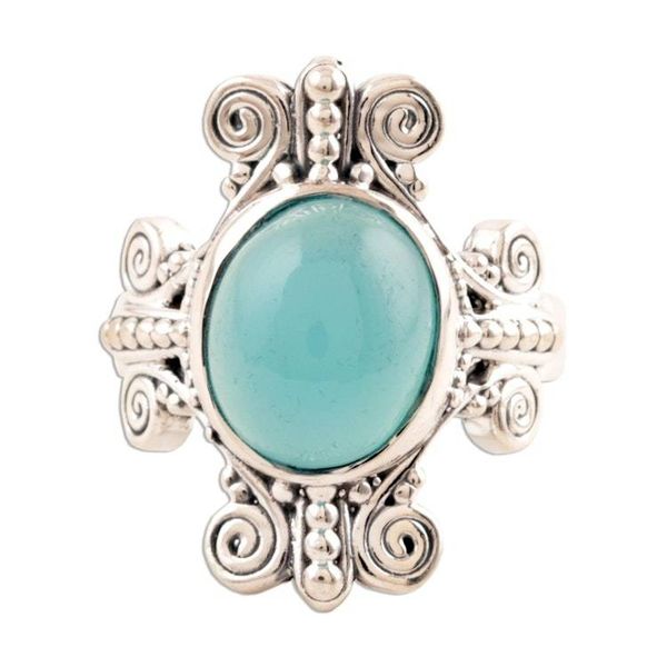 Alternate image for Swirl Pattern Chalcedony Cocktail Ring from India Aqua Swirls