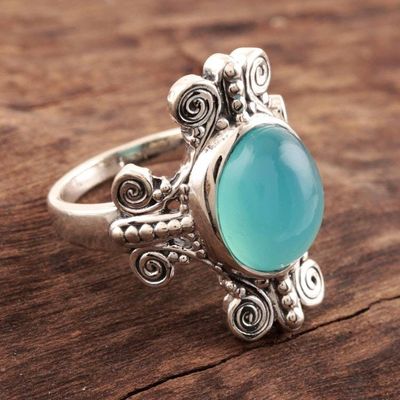 Alternate image for Swirl Pattern Chalcedony Cocktail Ring from India Aqua Swirls