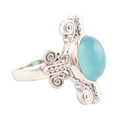 Alternate image for Swirl Pattern Chalcedony Cocktail Ring from India Aqua Swirls