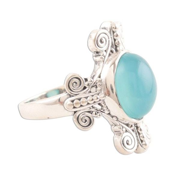 Alternate image for Swirl Pattern Chalcedony Cocktail Ring from India Aqua Swirls