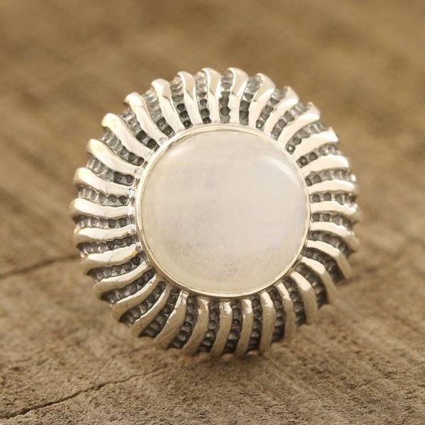 Alternate image for Round Rainbow Moonstone Cocktail Ring from India Moonlight Blaze