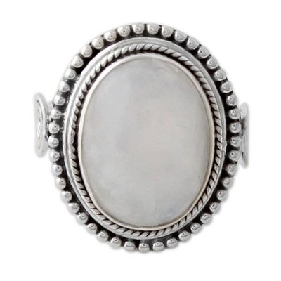 Alternate image for India Sterling Silver Cocktail Ring with Rainbow Moonstone Rainbow Glow