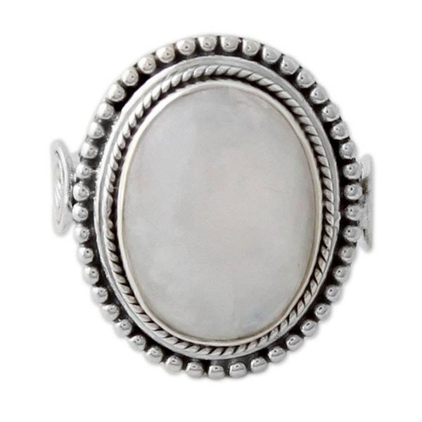 Alternate image for India Sterling Silver Cocktail Ring with Rainbow Moonstone Rainbow Glow