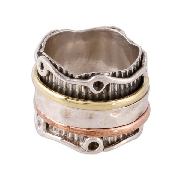 Alternate image for Sterling Silver Spinner Ring with Brass and Copper Creative Flair
