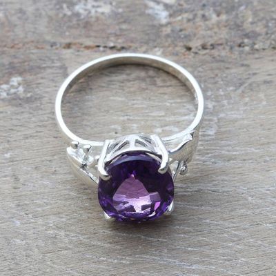 Alternate image for Exquisite Sterling Silver Solitaire Ring with Amethyst Stone Pretty Purple