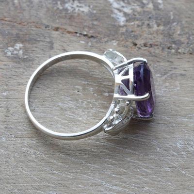 Alternate image for Exquisite Sterling Silver Solitaire Ring with Amethyst Stone Pretty Purple