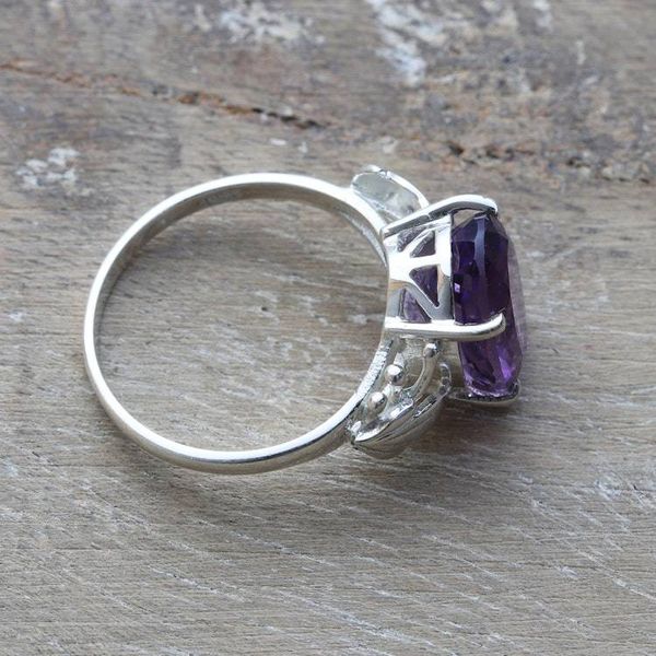 Alternate image for Exquisite Sterling Silver Solitaire Ring with Amethyst Stone Pretty Purple