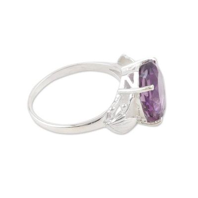 Alternate image for Exquisite Sterling Silver Solitaire Ring with Amethyst Stone Pretty Purple