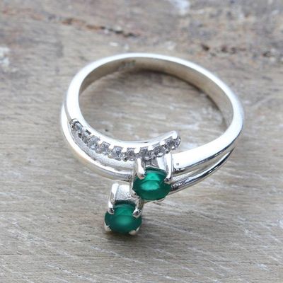 Alternate image for Traditional Cocktail Ring with Green Onyx and Cubic Zirconia Glorious Intellect