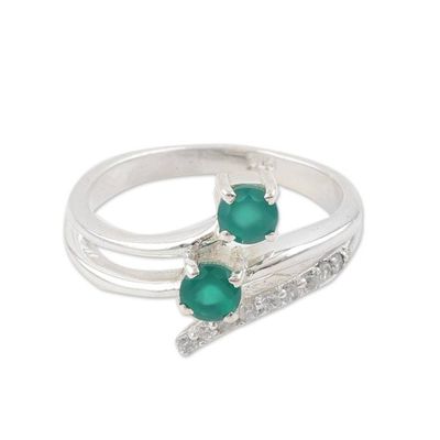 Alternate image for Traditional Cocktail Ring with Green Onyx and Cubic Zirconia Glorious Intellect