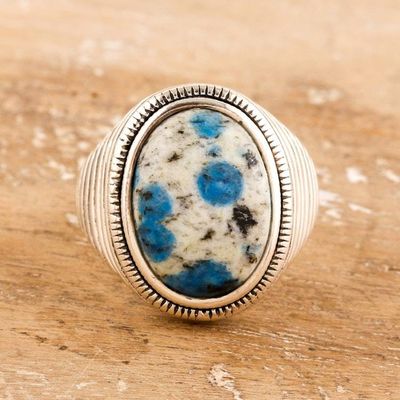 Alternate image for Mens Sterling Silver Cocktail Ring with Jasper Stone Boost Your Energy