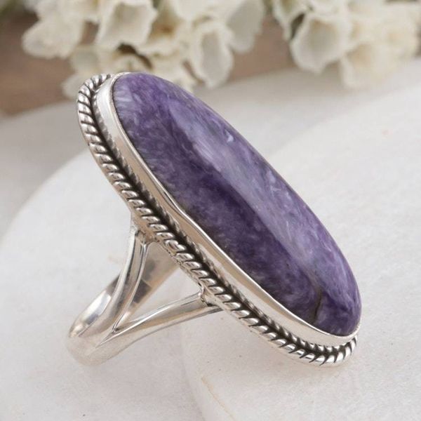 Alternate image for Handmade Charoite and Sterling Silver Cocktail Ring Storm Cloud