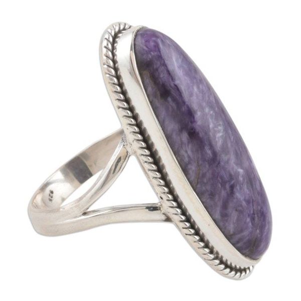 Alternate image for Handmade Charoite and Sterling Silver Cocktail Ring Storm Cloud