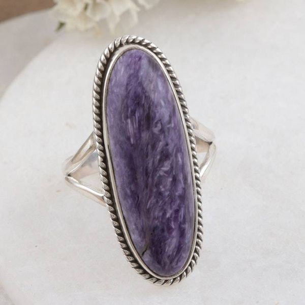 Alternate image for Handmade Charoite and Sterling Silver Cocktail Ring Storm Cloud