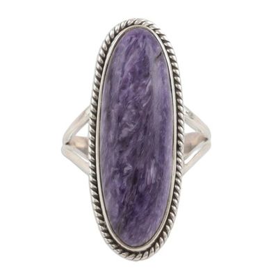 Alternate image for Handmade Charoite and Sterling Silver Cocktail Ring Storm Cloud