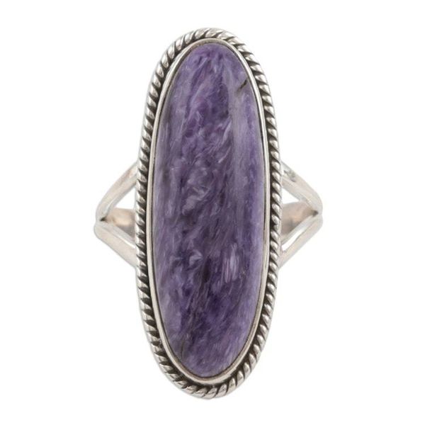 Alternate image for Handmade Charoite and Sterling Silver Cocktail Ring Storm Cloud