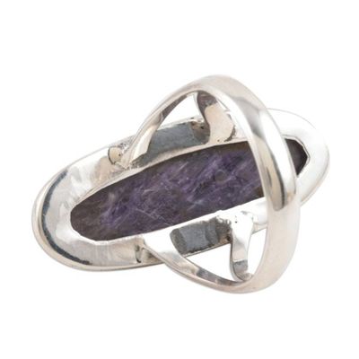 Alternate image for Handmade Charoite and Sterling Silver Cocktail Ring Storm Cloud