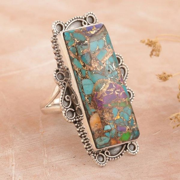Alternate image for Handcrafted Sterling Silver Cocktail Ring from India Mosaic Art