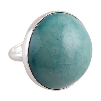 Alternate image for Hand-Painted Crackled Ceramic Sterling Silver Cocktail Ring Green Sea