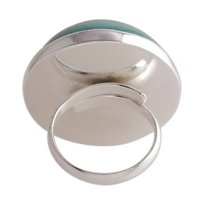 Alternate image for Hand-Painted Crackled Ceramic Sterling Silver Cocktail Ring Green Sea