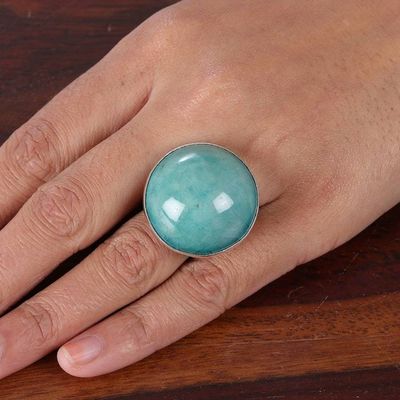 Alternate image for Hand-Painted Crackled Ceramic Sterling Silver Cocktail Ring Green Sea