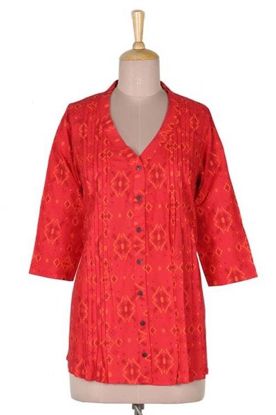 Alternate image for Screen Printed Ikat Viscose Tunic from India Summer Fruit