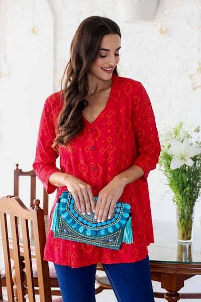 Alternate image for Screen Printed Ikat Viscose Tunic from India Summer Fruit