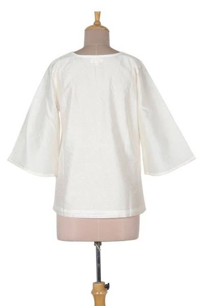 Alternate image for Artisan Made Embroidered Silk and Cotton Tunic from India Mughal Flowers