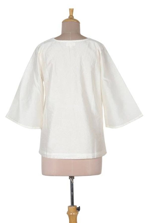 Alternate image for Artisan Made Embroidered Silk and Cotton Tunic from India Mughal Flowers