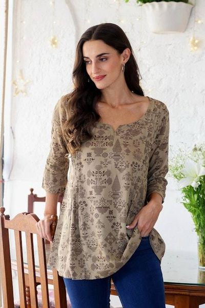 Alternate image for Screen Printed Floral Viscose Tunic from India Down to Earth