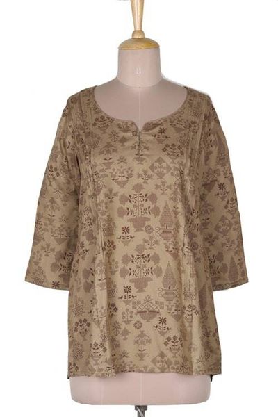 Alternate image for Screen Printed Floral Viscose Tunic from India Down to Earth