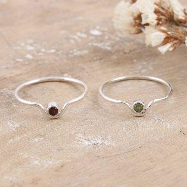 Alternate image for Set of 2 Modern Garnet and Peridot Single Stone Rings Lucky Magic