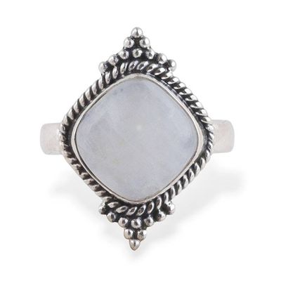 Alternate image for Rounded Square Rainbow Moonstone Silver Cocktail Ring Luminous Mesa