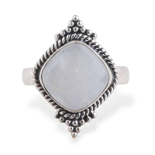Alternate image for Rounded Square Rainbow Moonstone Silver Cocktail Ring Luminous Mesa