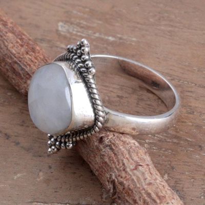 Alternate image for Rounded Square Rainbow Moonstone Silver Cocktail Ring Luminous Mesa
