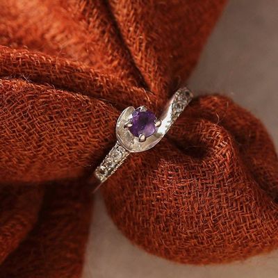 Alternate image for High-Polished Amethyst and Cubic Zirconia Solitaire Ring Immortal Wisdom