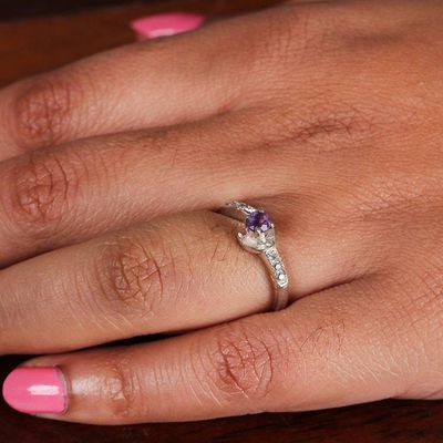 Alternate image for High-Polished Amethyst and Cubic Zirconia Solitaire Ring Immortal Wisdom