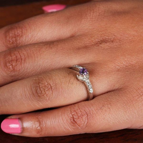 Alternate image for High-Polished Amethyst and Cubic Zirconia Solitaire Ring Immortal Wisdom