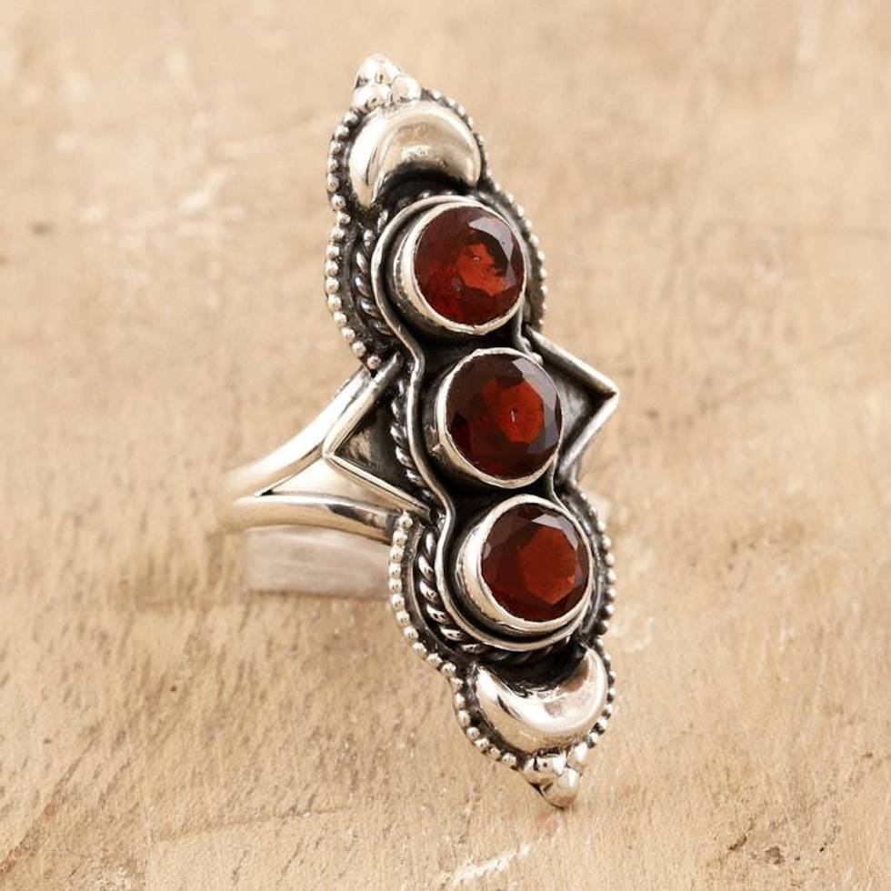 Garnet and Sterling Silver Cocktail Ring 'Berry Trio'