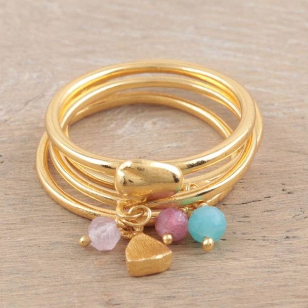 Alternate image for Gold-Plated Gemstone Stacking Rings Set of 4 Day Date