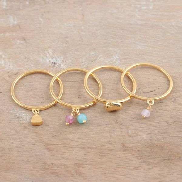 Alternate image for Gold-Plated Gemstone Stacking Rings Set of 4 Day Date