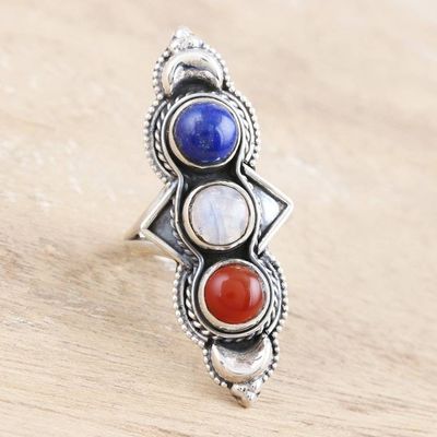 Alternate image for Lapis Lazuli and Rainbow Moonstone Cocktail Ring Power and Glory