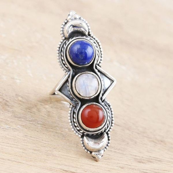 Alternate image for Lapis Lazuli and Rainbow Moonstone Cocktail Ring Power and Glory